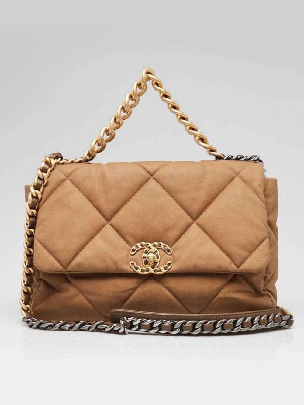 Chanel Brown Quilted Canvas Chanel 19 Large Flap Bag